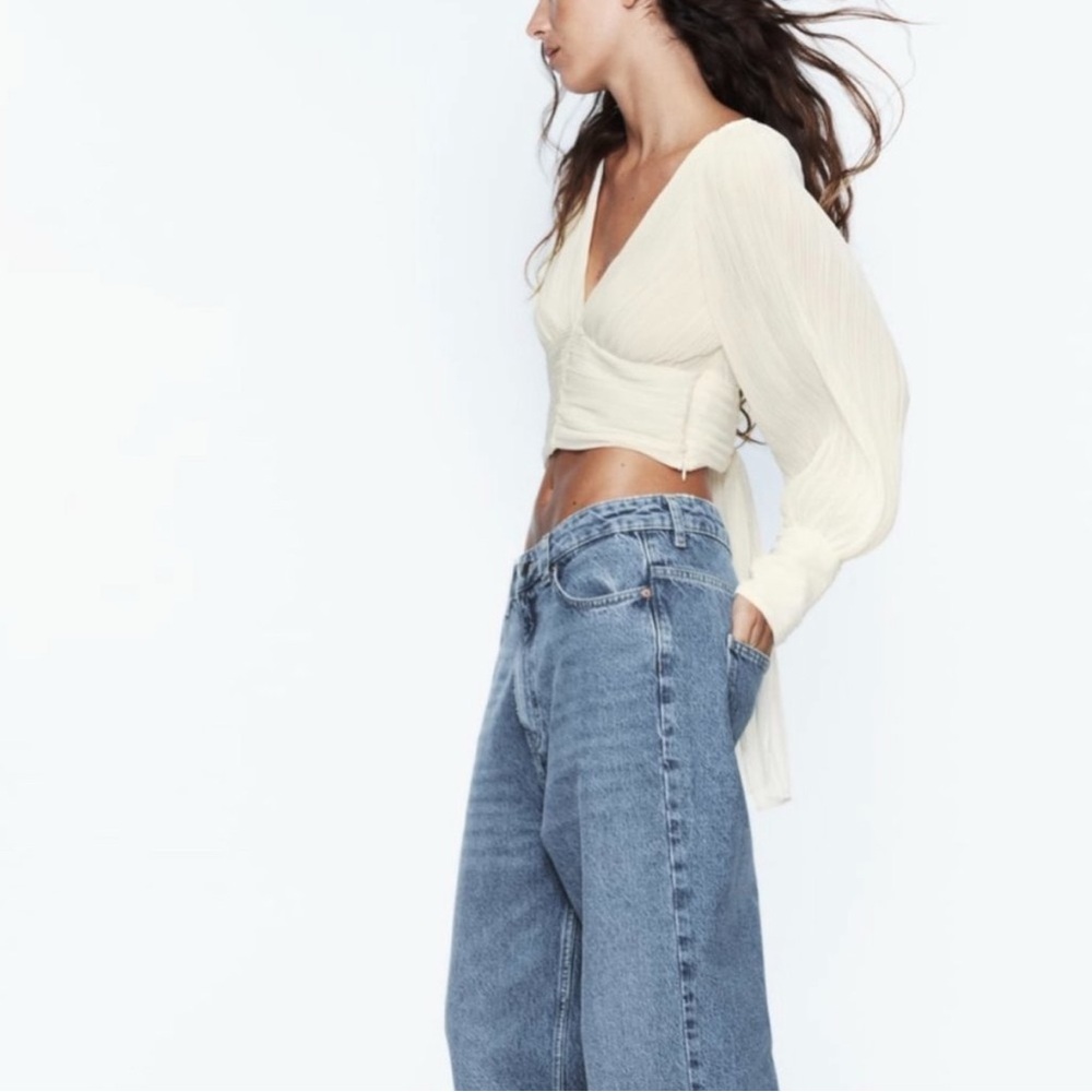 Zara | Long sleeve pleated blouse